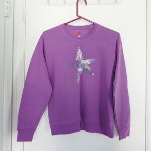 NWT Hanes purple sweatshirt with inspiring words in star shape girls XL